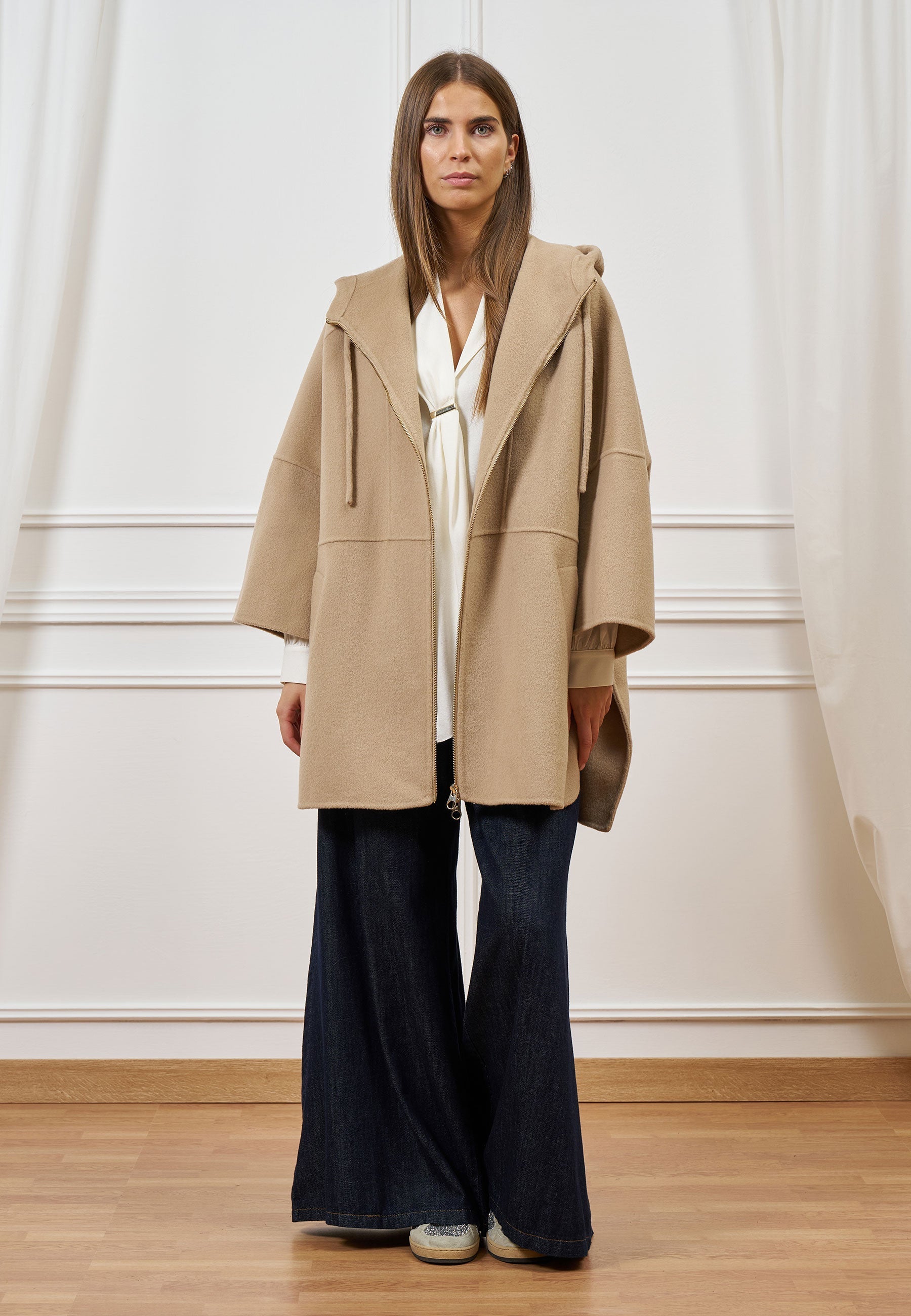 Zip-up coat with hood