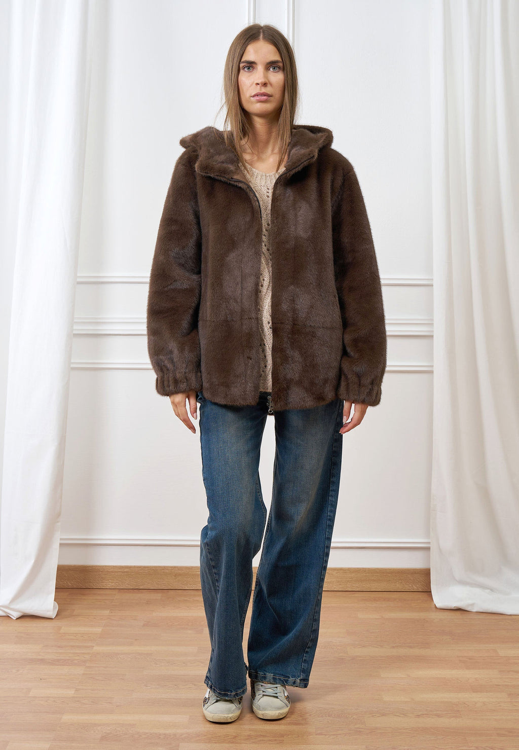 Short eco-fur coat
