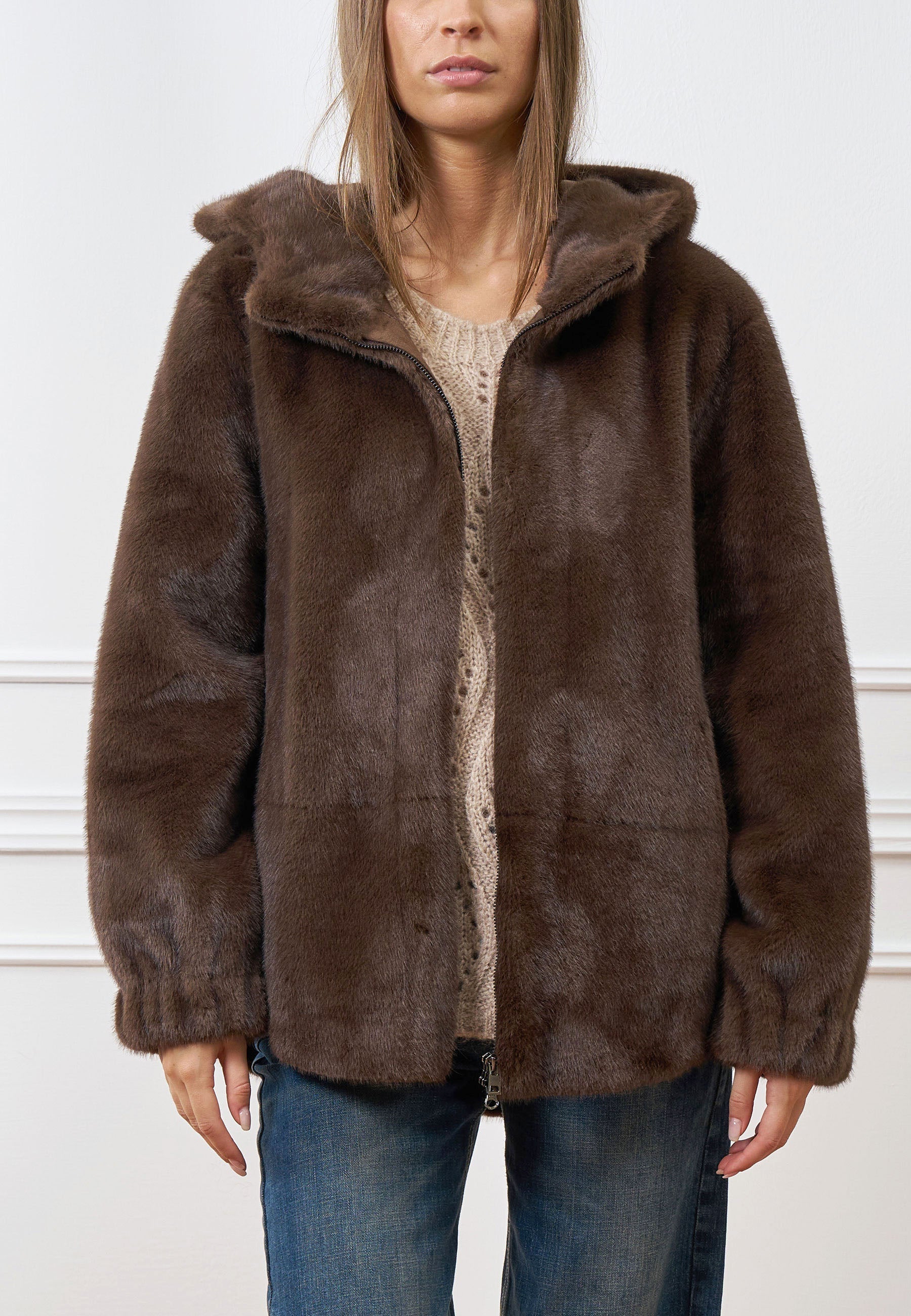 Short eco-fur coat