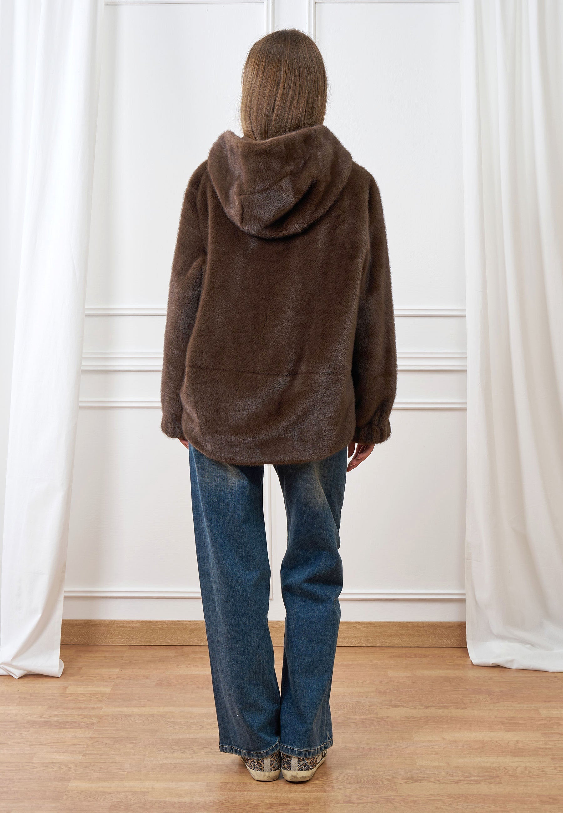 Short eco-fur coat