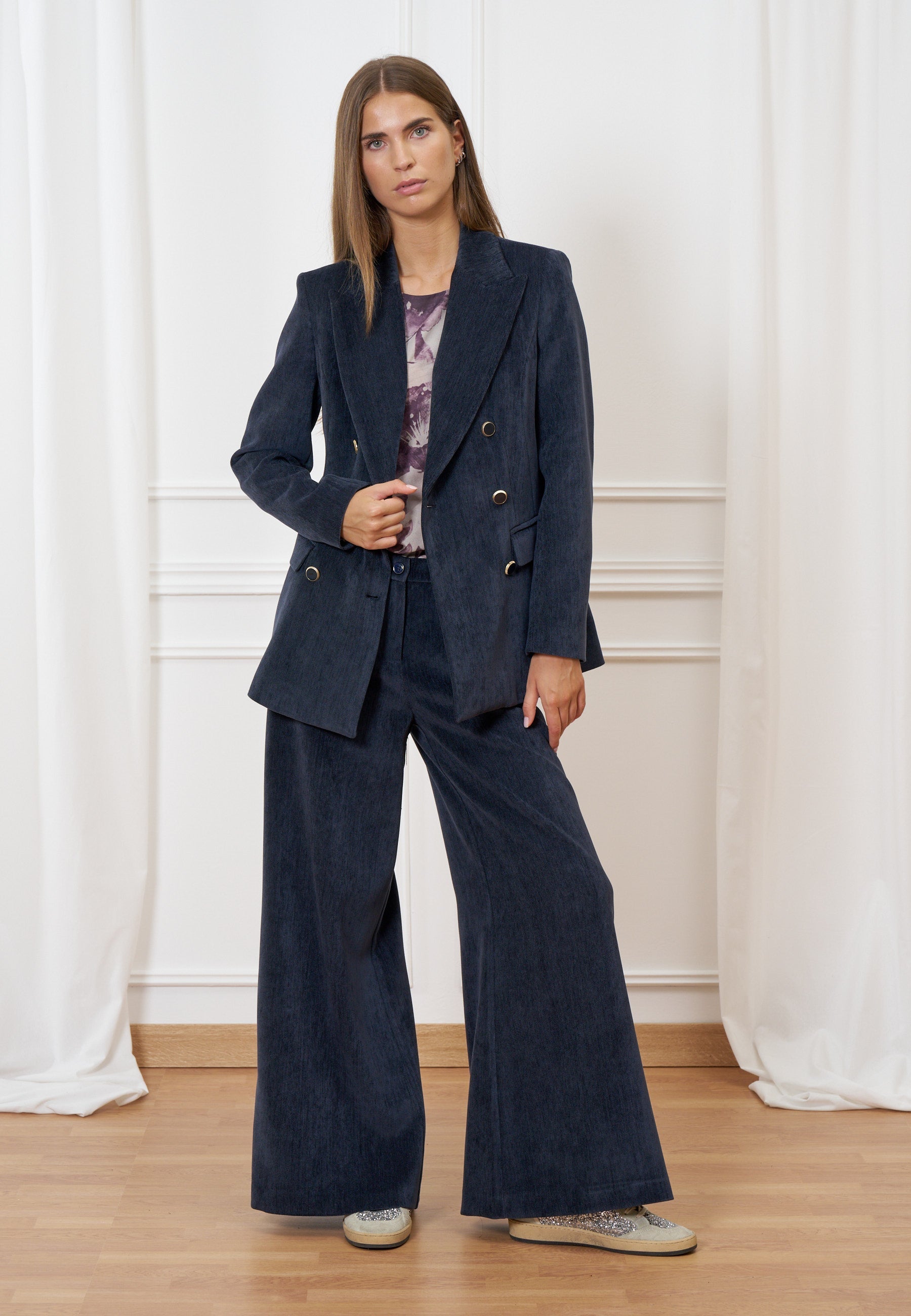 Double-breasted velvet jacket