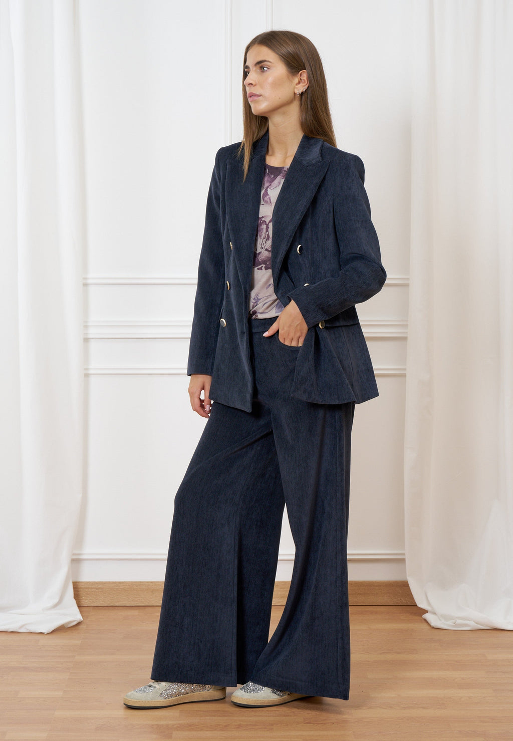 Double-breasted velvet jacket