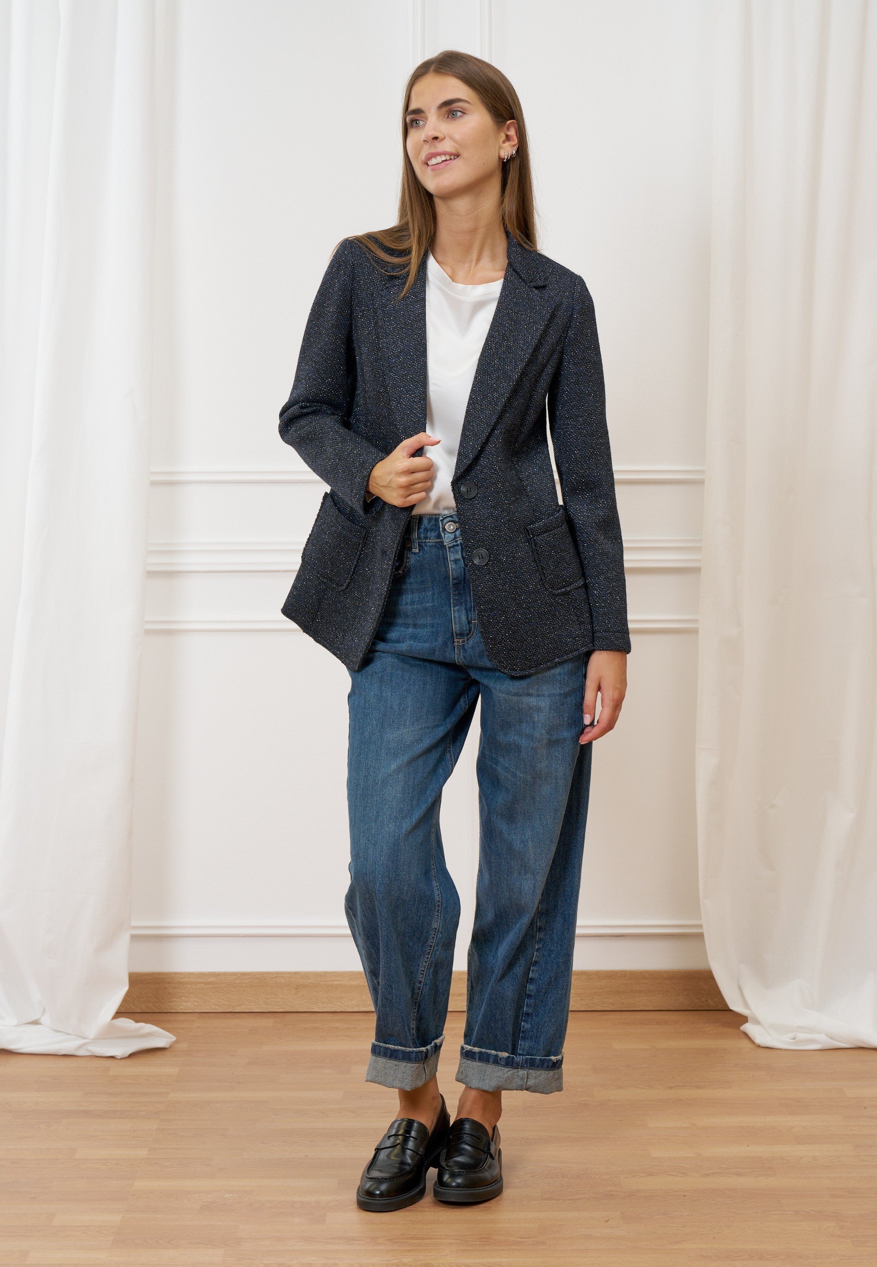 Single-breasted jacket with lurex