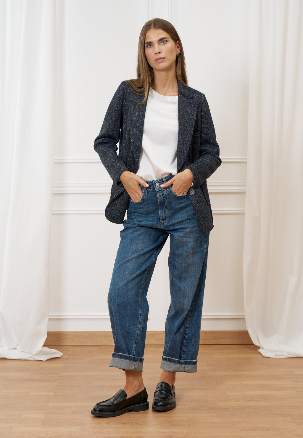 Single-breasted jacket with lurex