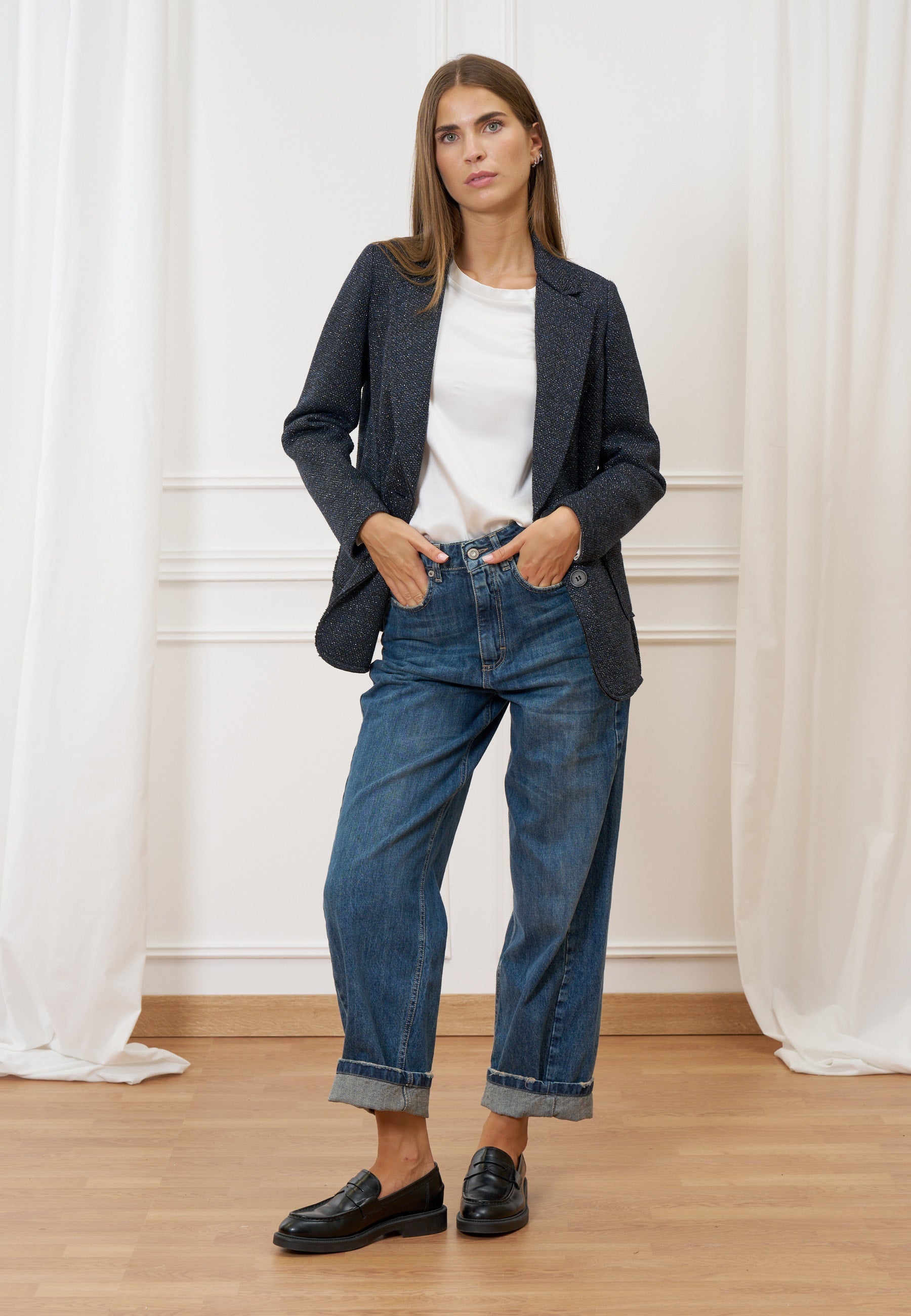 Single-breasted jacket with lurex