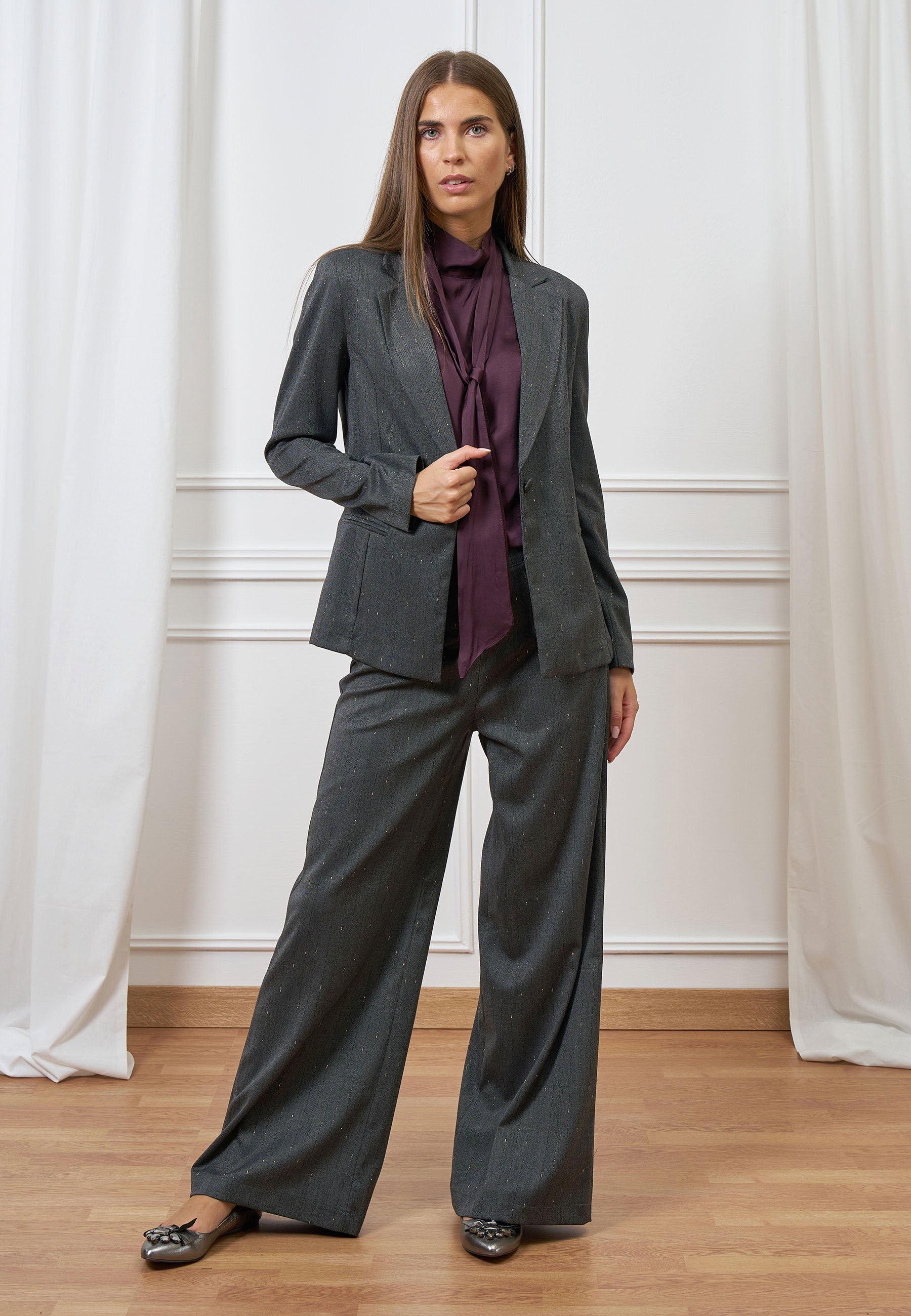 Single-breasted herringbone blazer with lurex