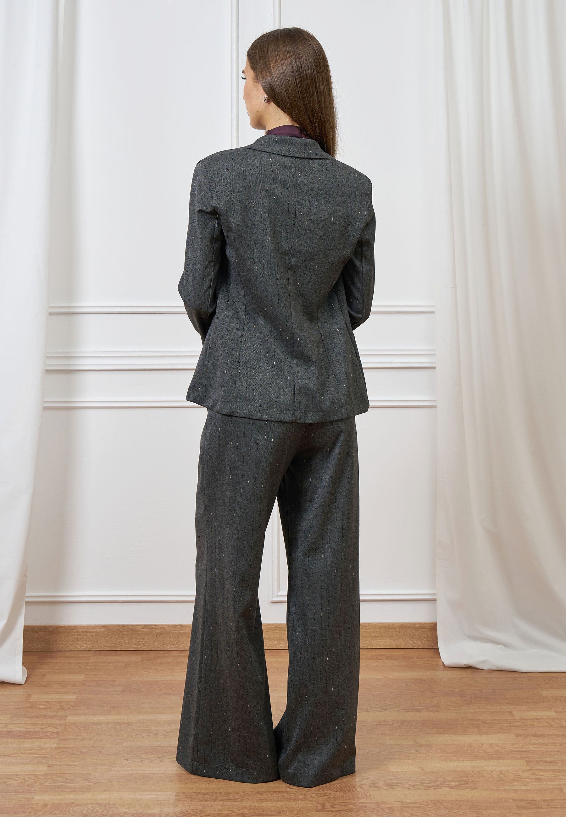 Single-breasted herringbone blazer with lurex