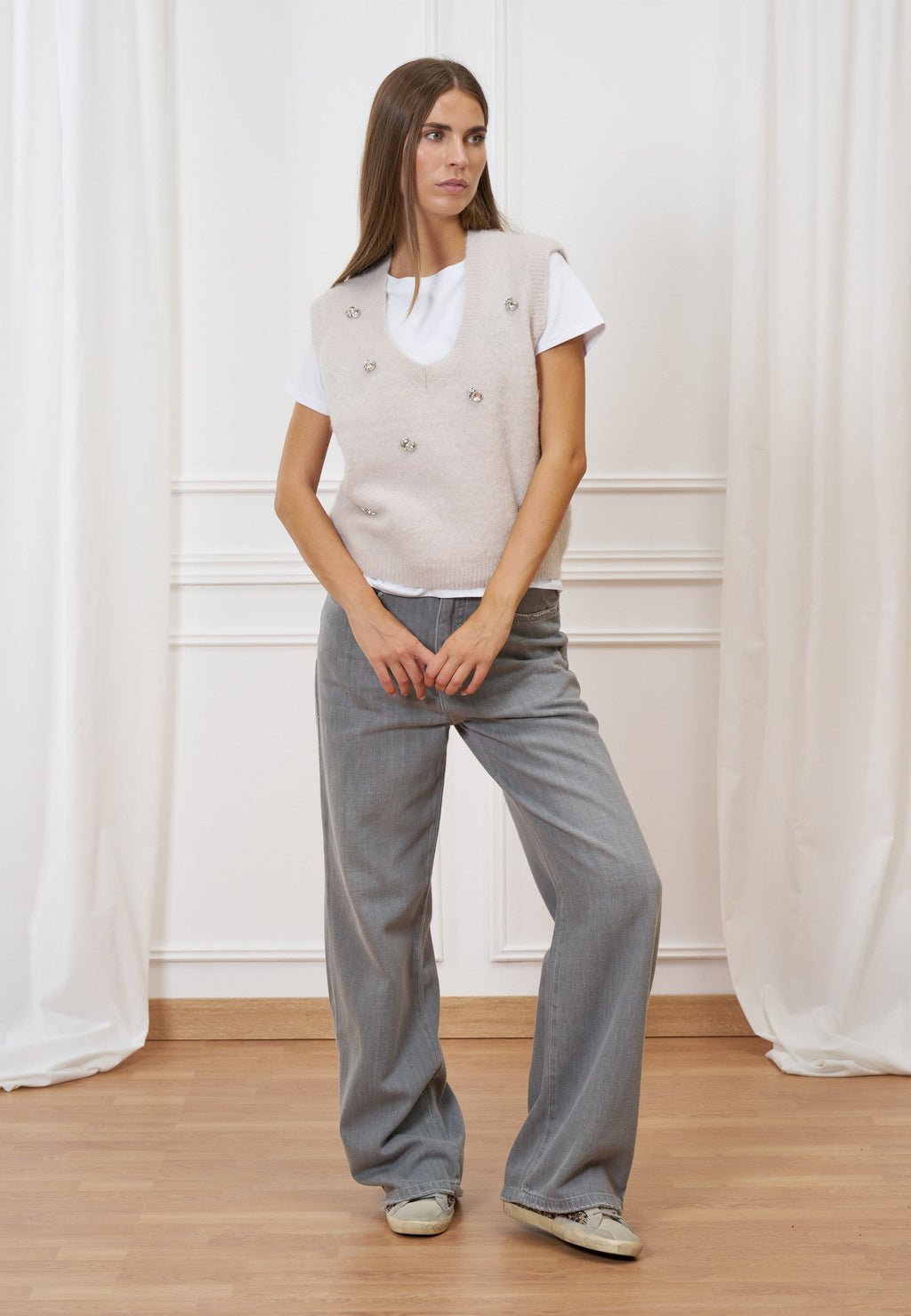 High-waisted palazzo jeans