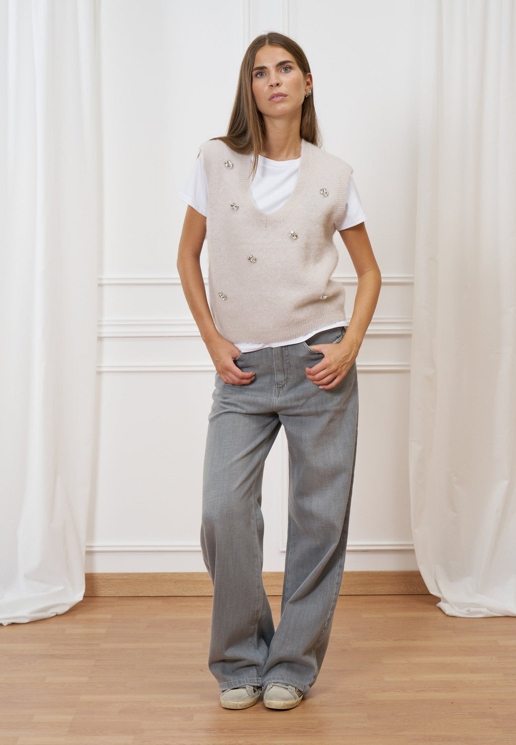 High-waisted palazzo jeans