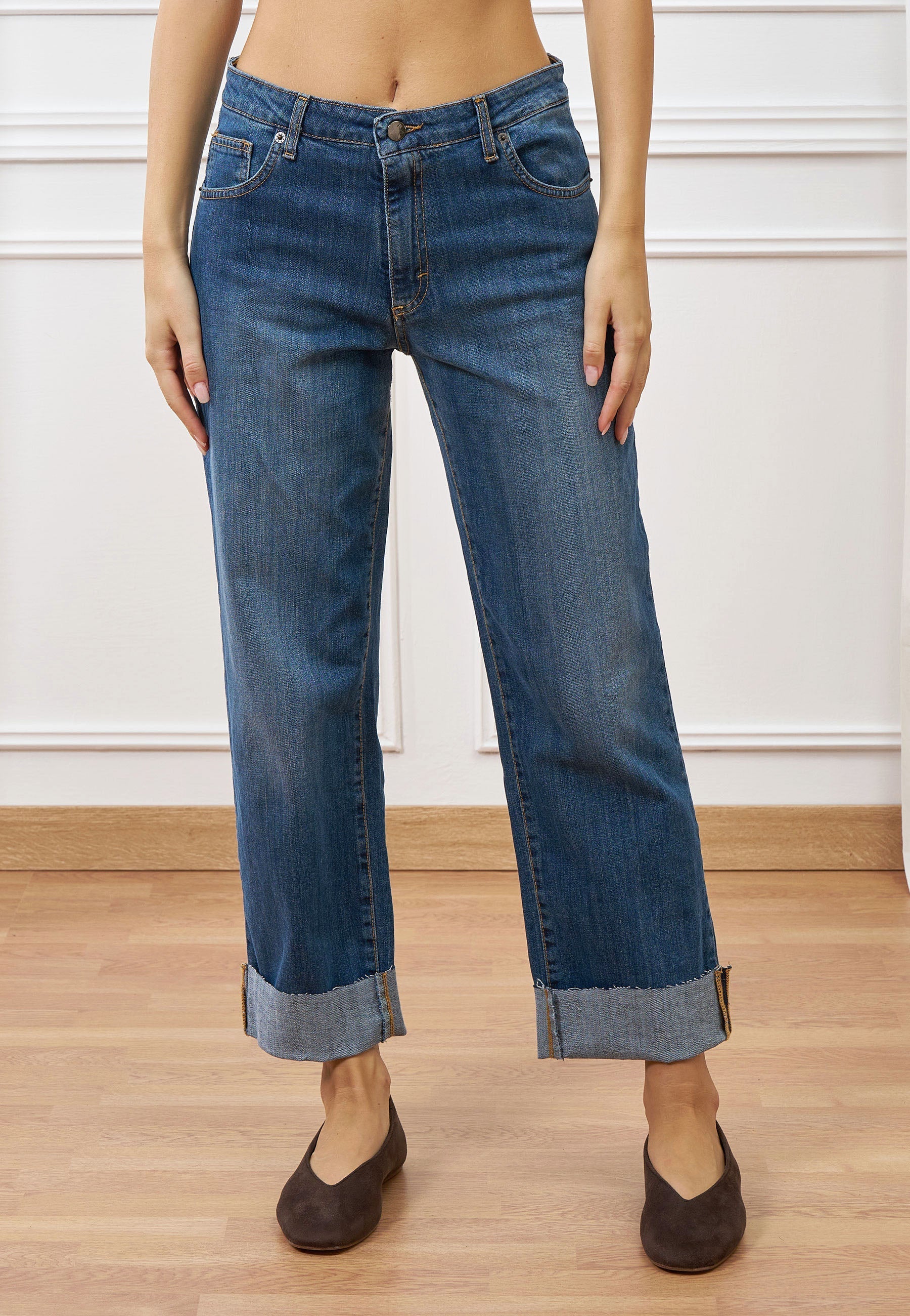High-Waisted Rolled-Up Jeans