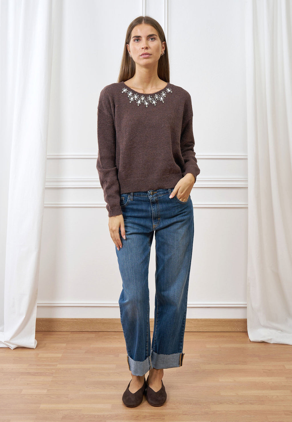 High-Waisted Rolled-Up Jeans