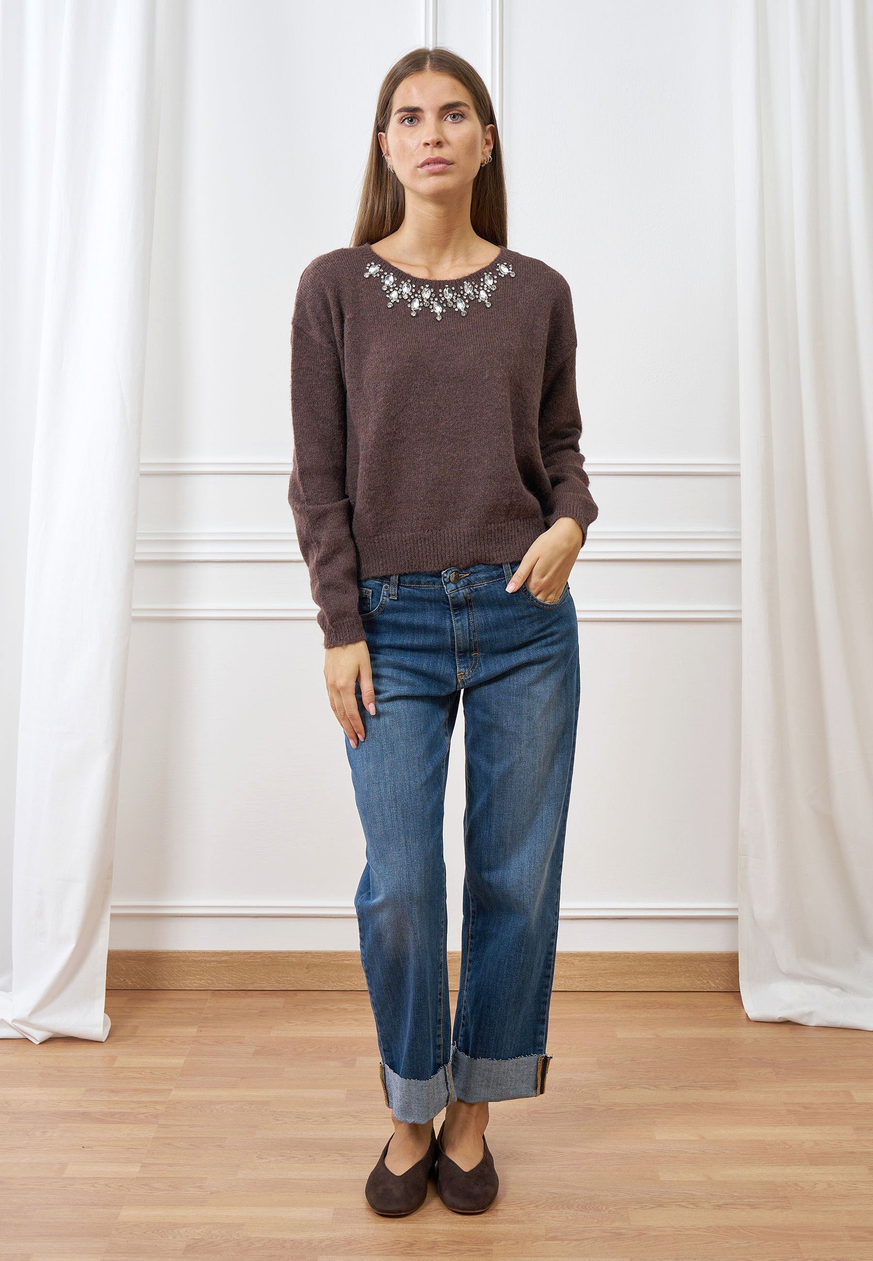 High-Waisted Rolled-Up Jeans