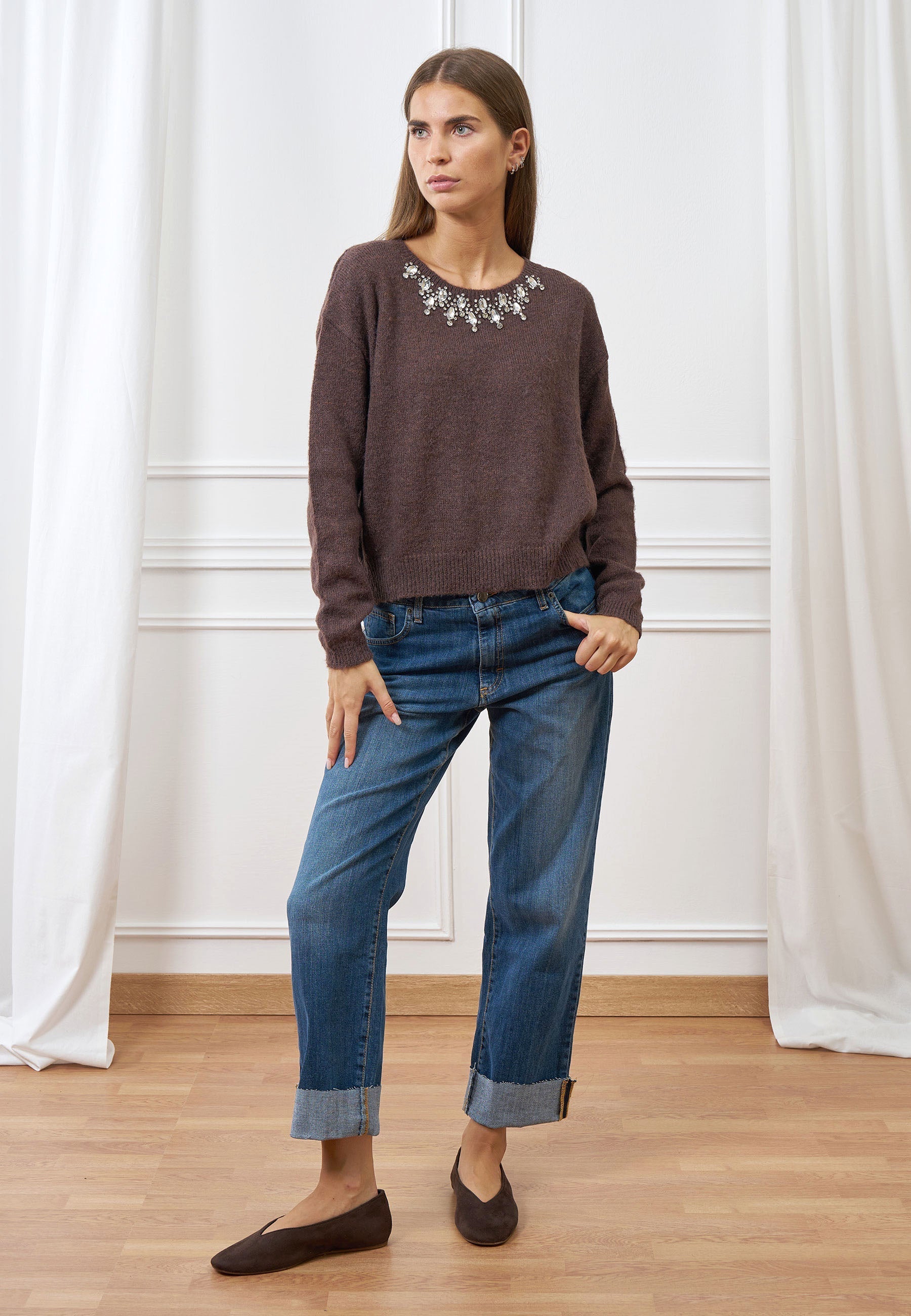 High-Waisted Rolled-Up Jeans