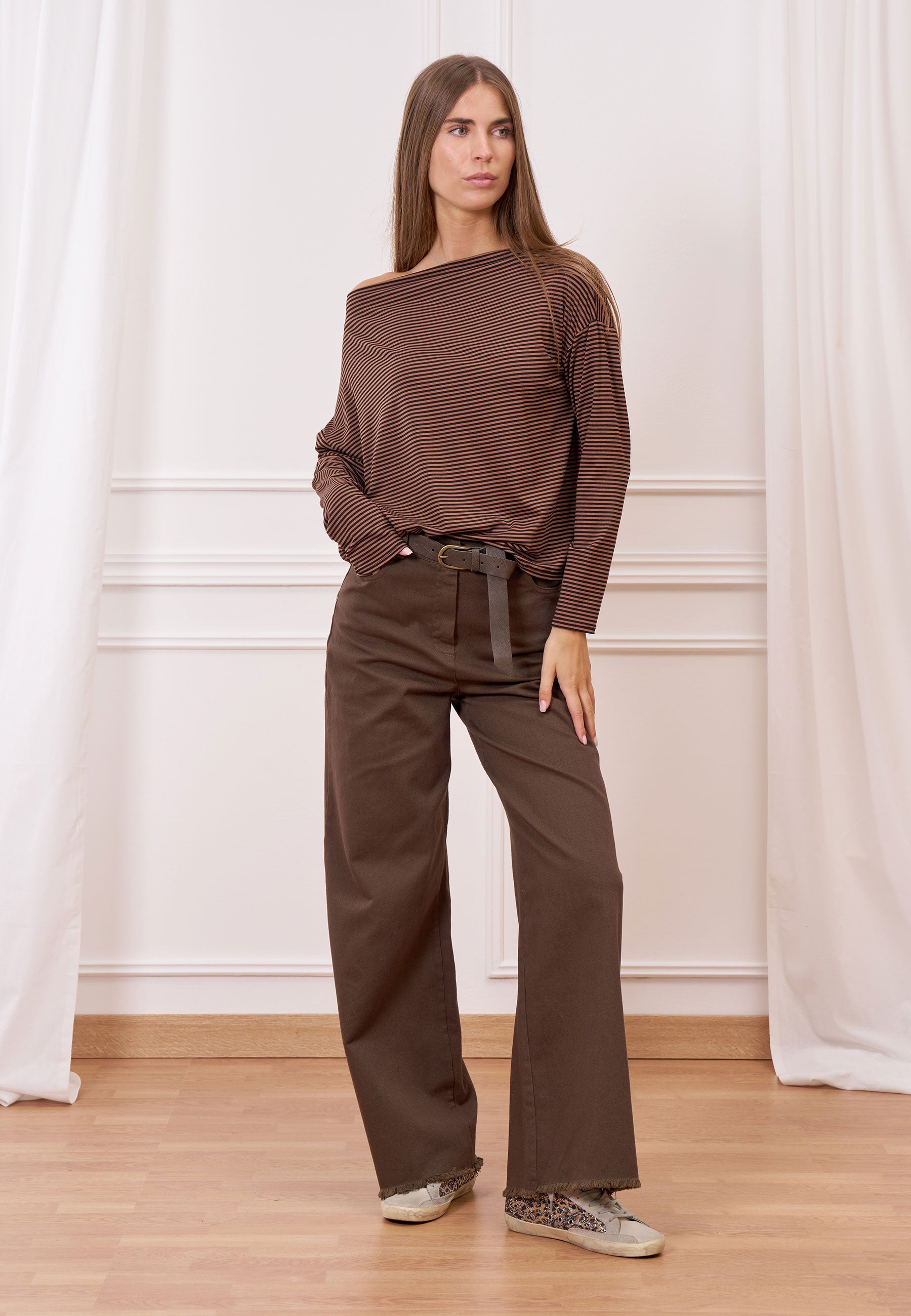 Palazzo pants with frayed hem