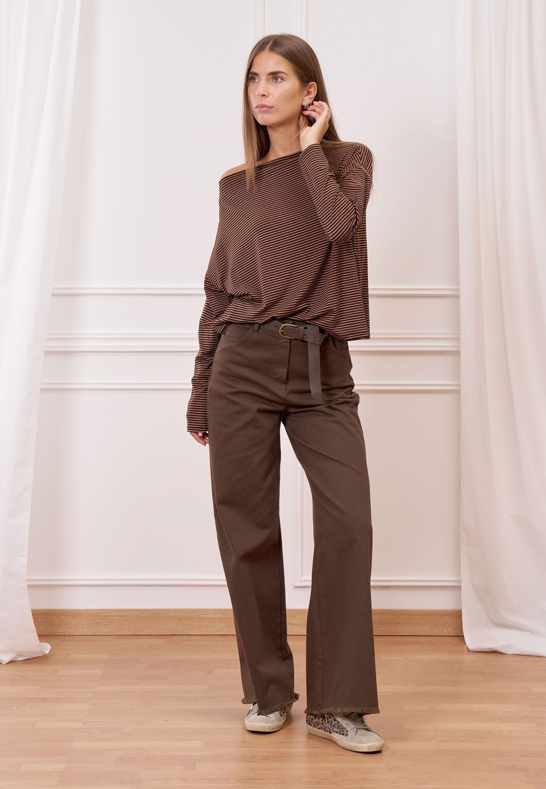 Palazzo pants with frayed hem