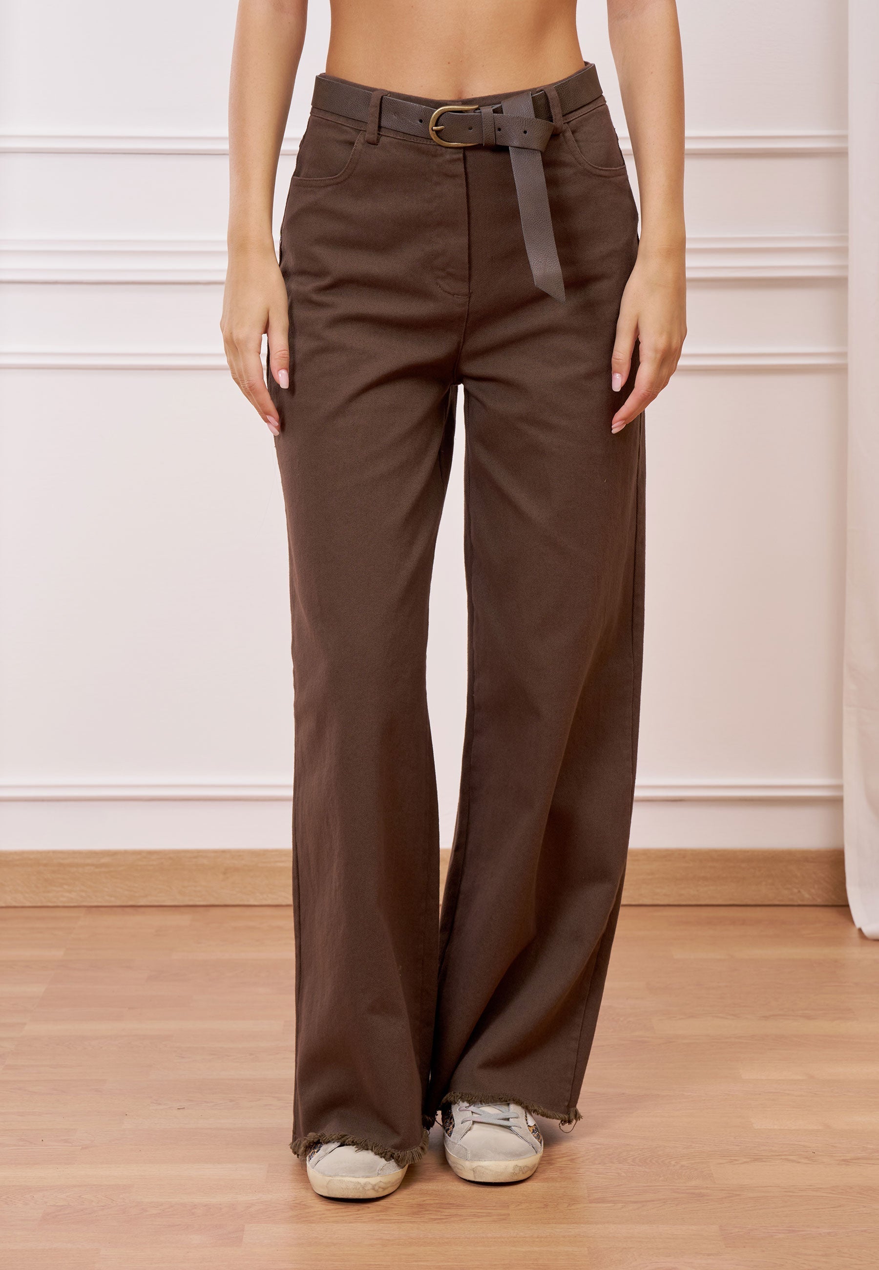 Palazzo pants with frayed hem