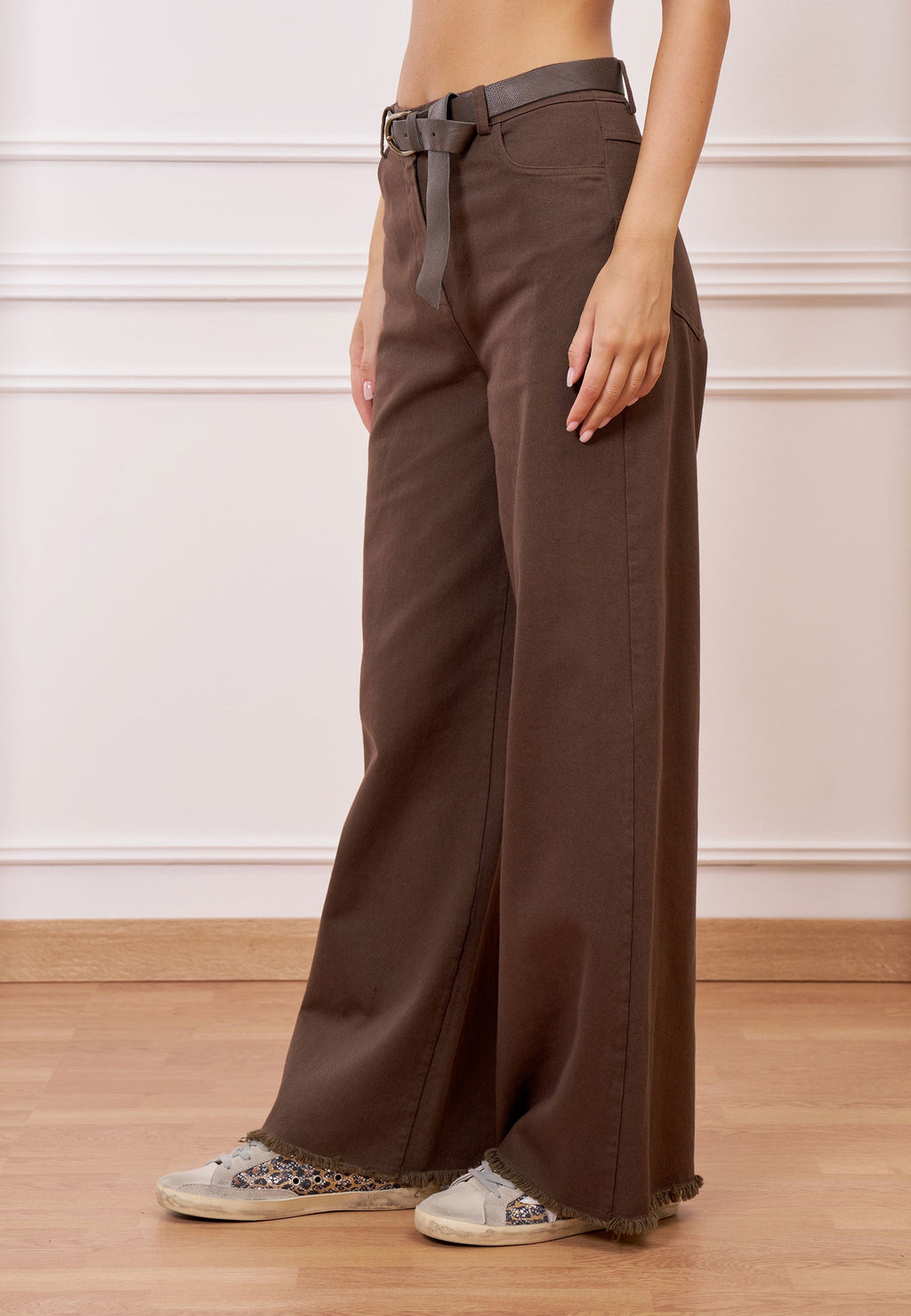Palazzo pants with frayed hem