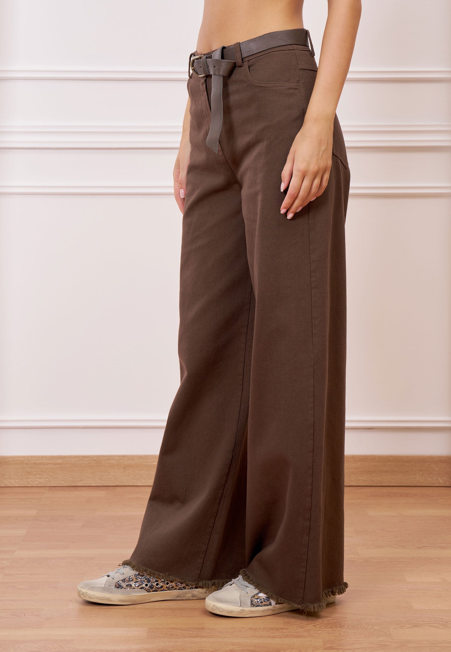 Palazzo pants with frayed hem