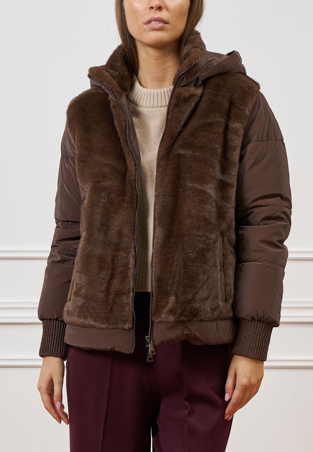 Puffer jacket with faux fur inserts