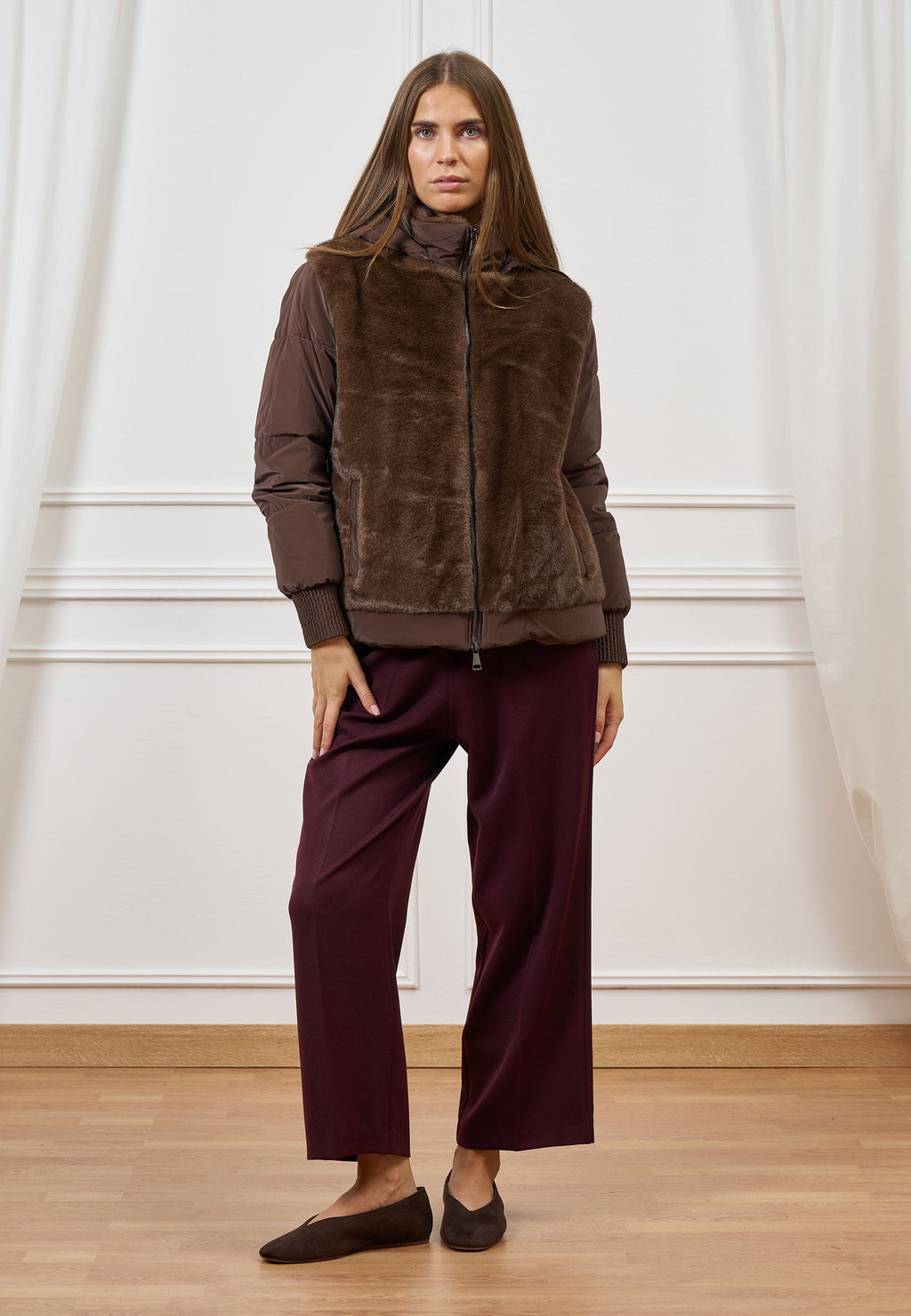 Puffer jacket with faux fur inserts