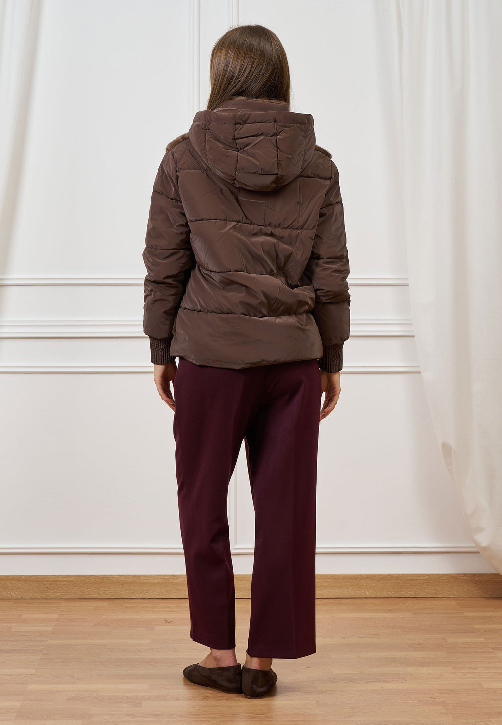 Puffer jacket with faux fur inserts