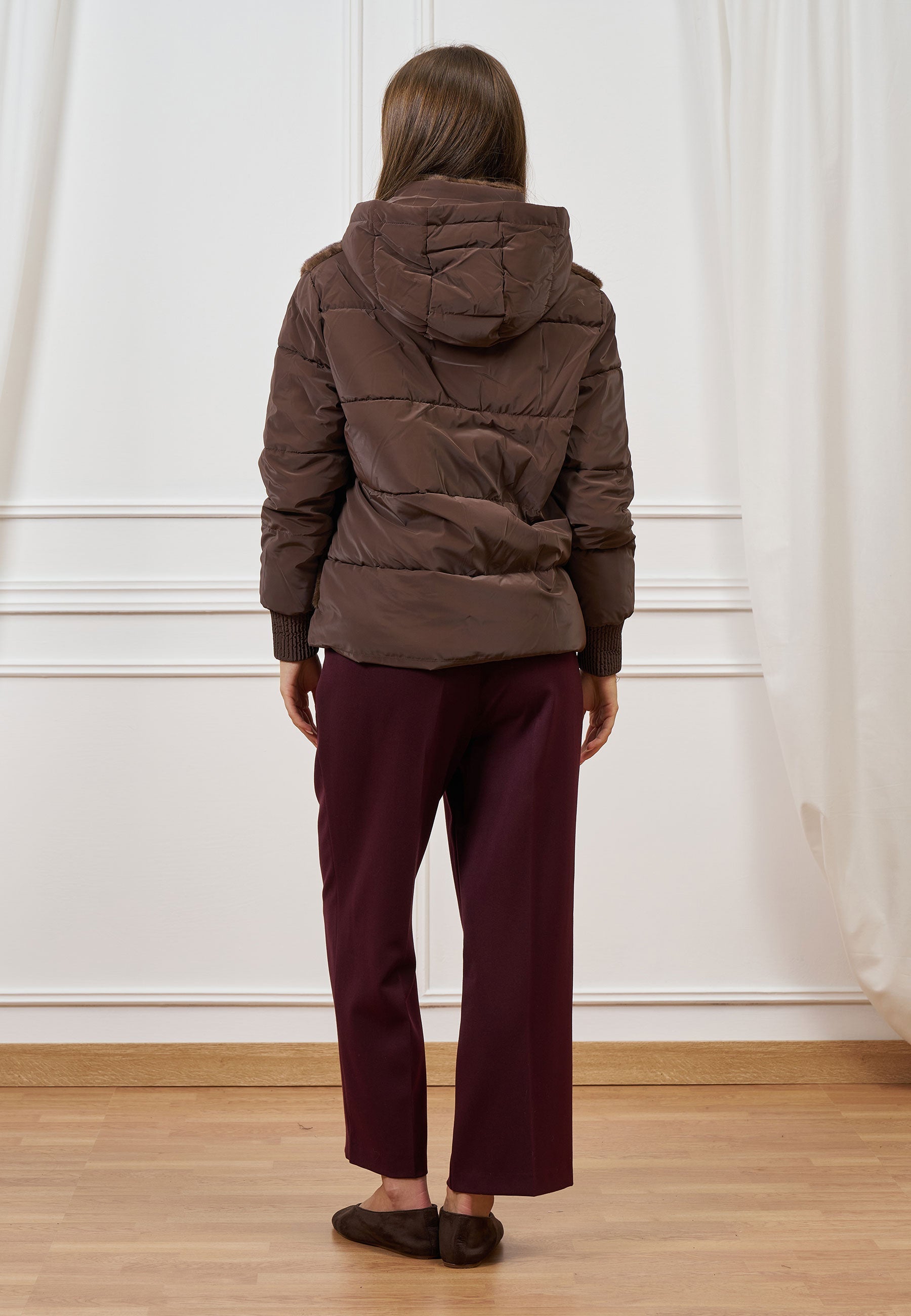 Puffer jacket with faux fur inserts