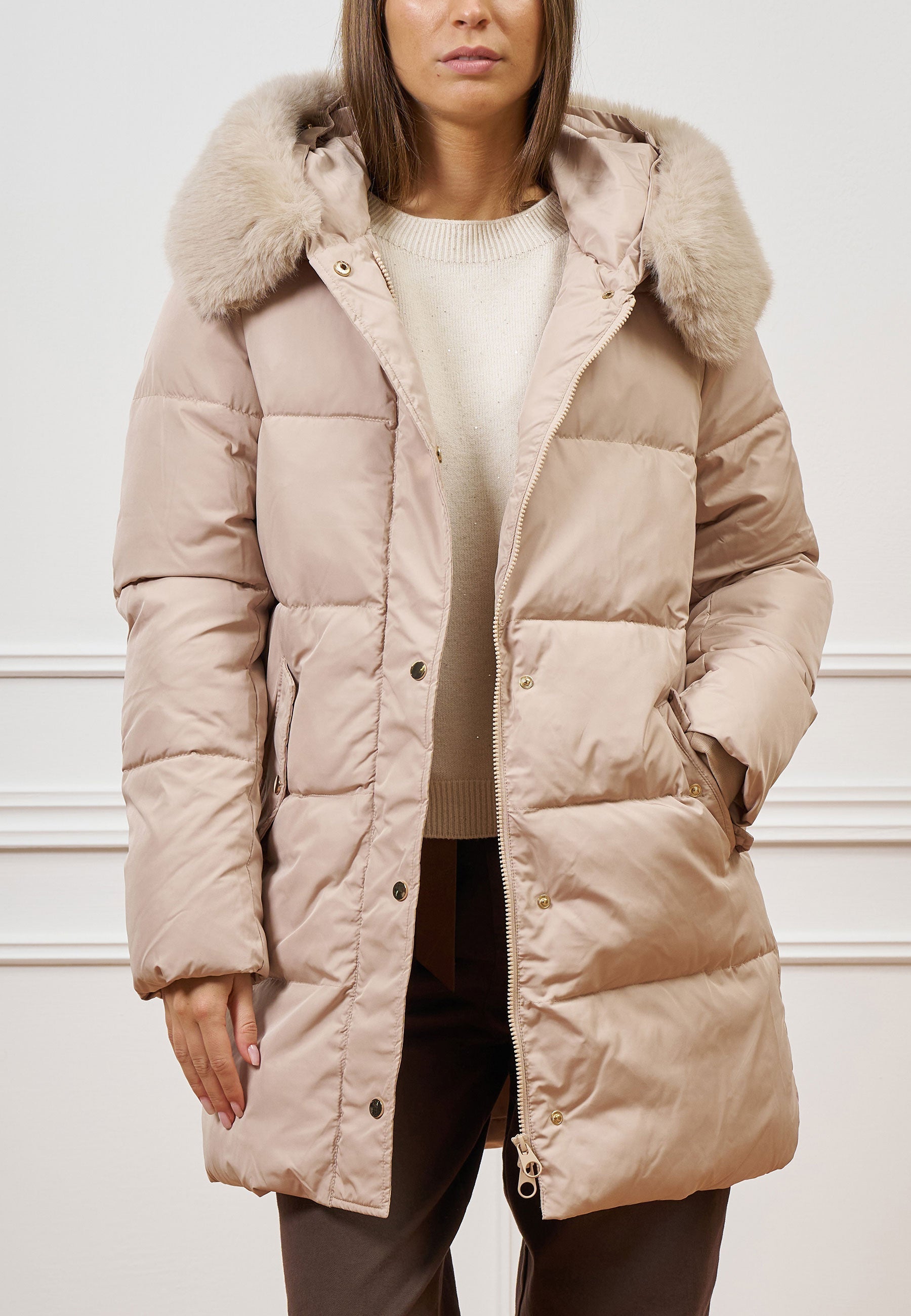 Midi puffer coat with hood