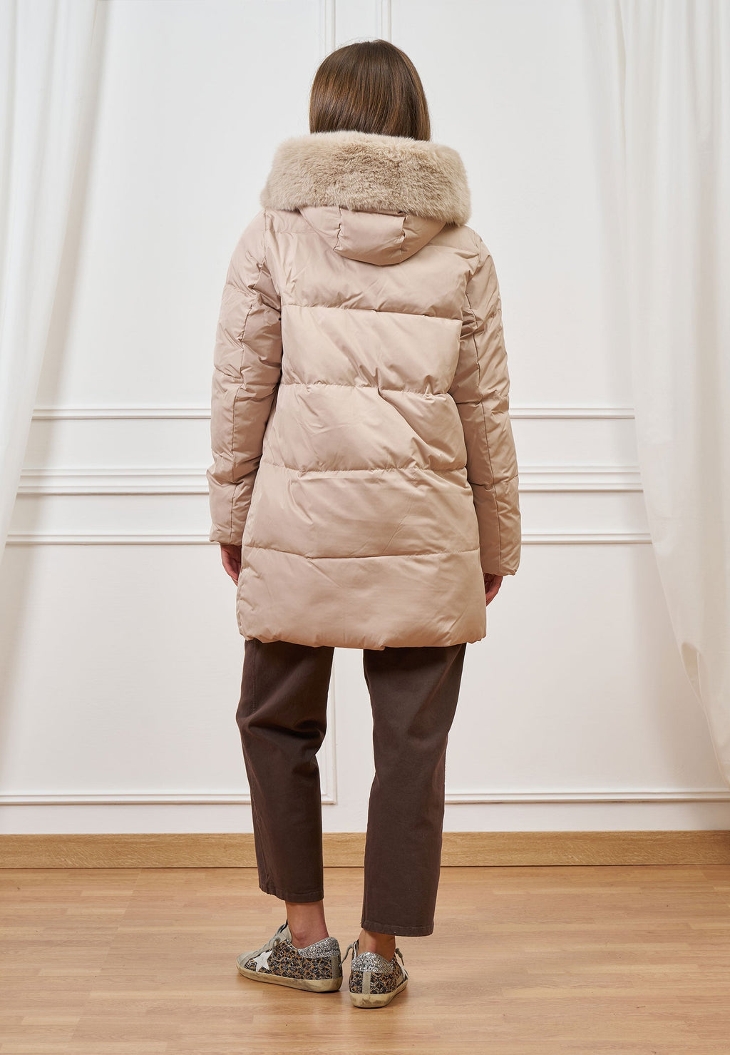 Midi puffer coat with hood