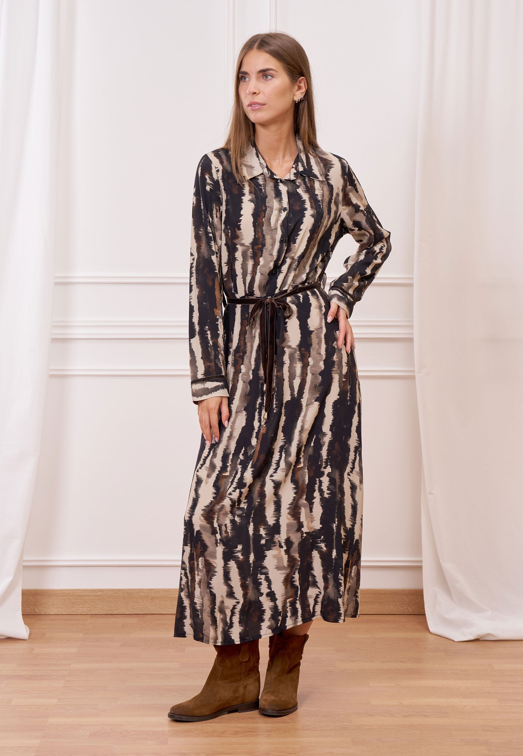 Long floral print shirt dress