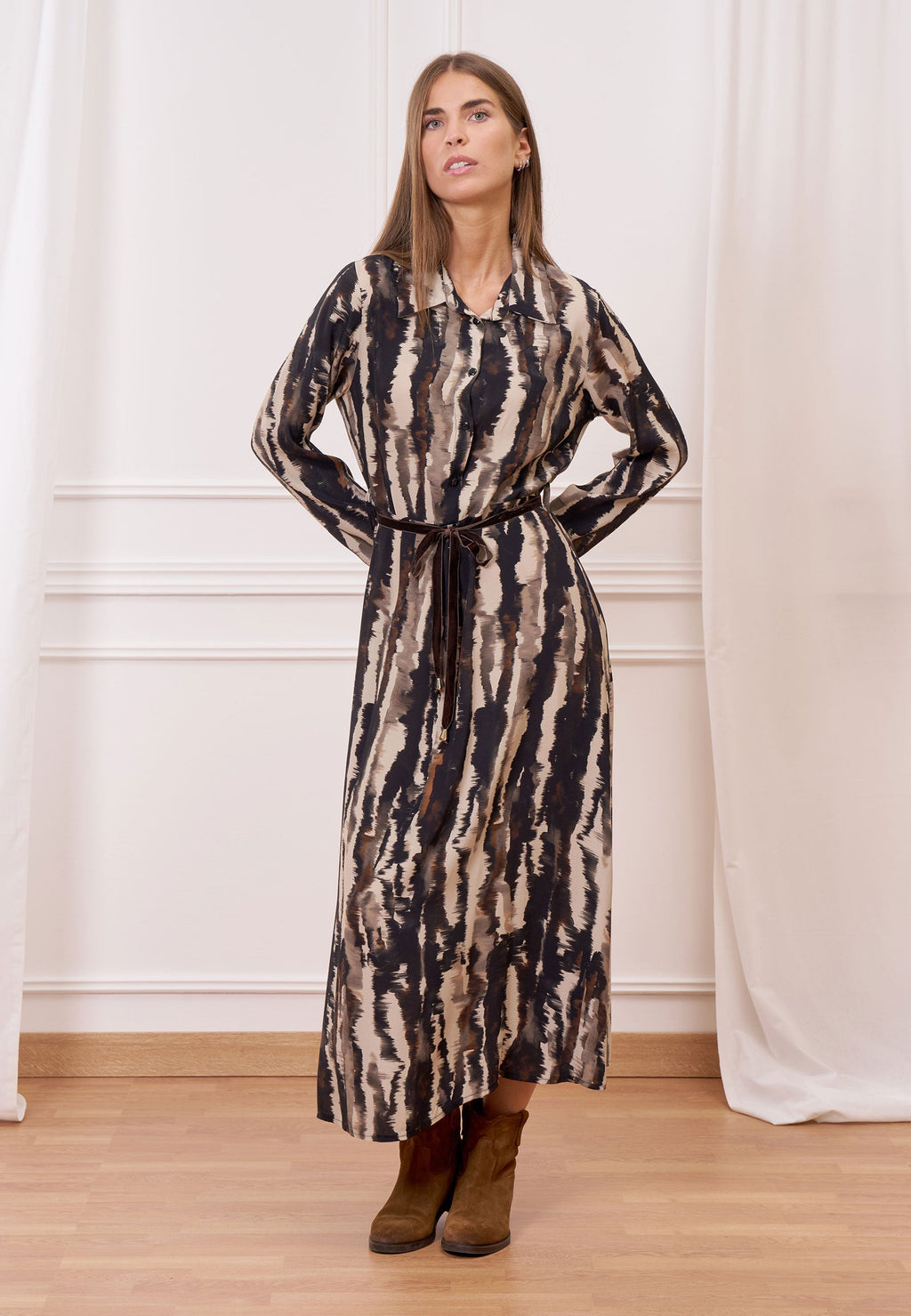 Long floral print shirt dress