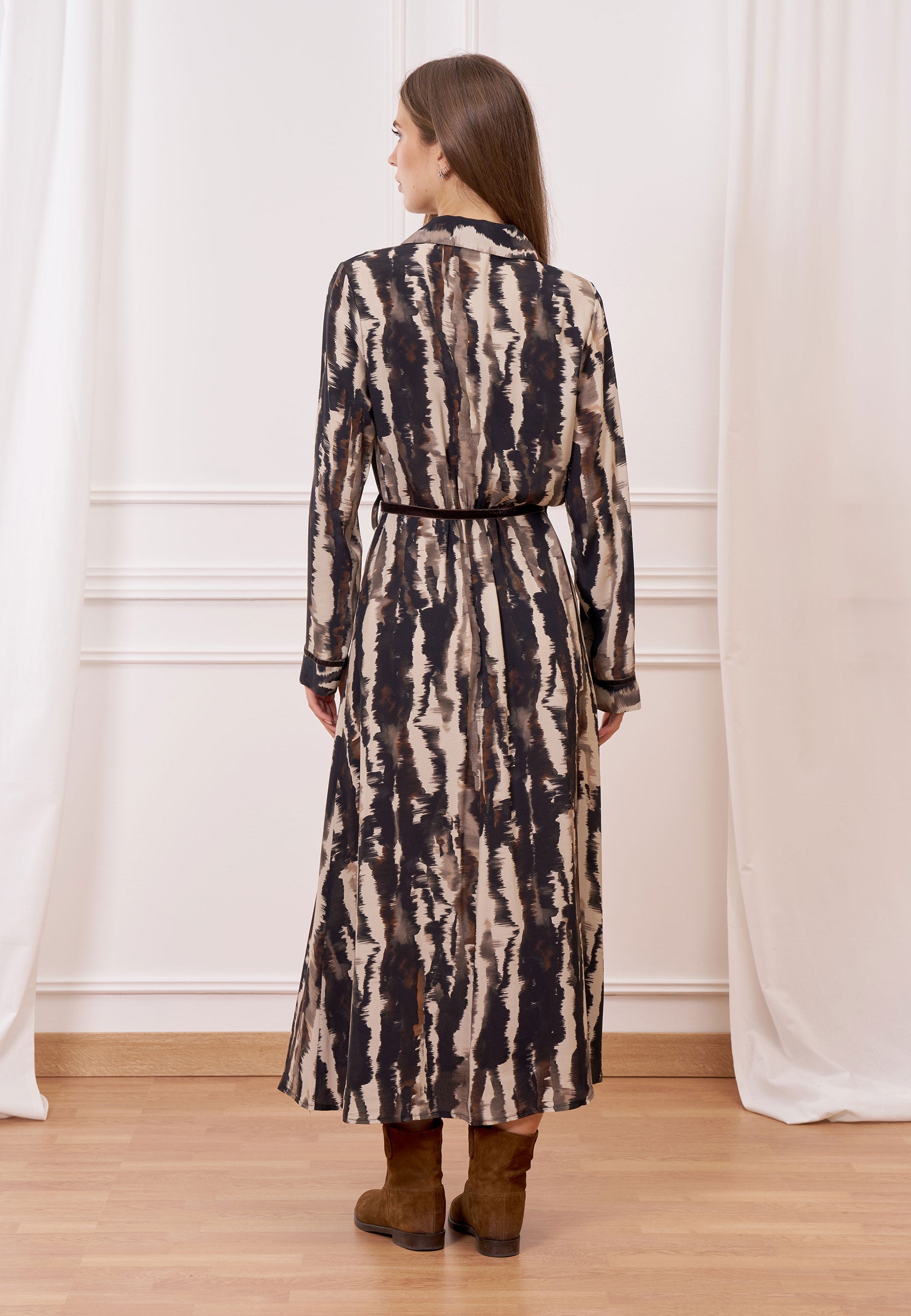 Long floral print shirt dress