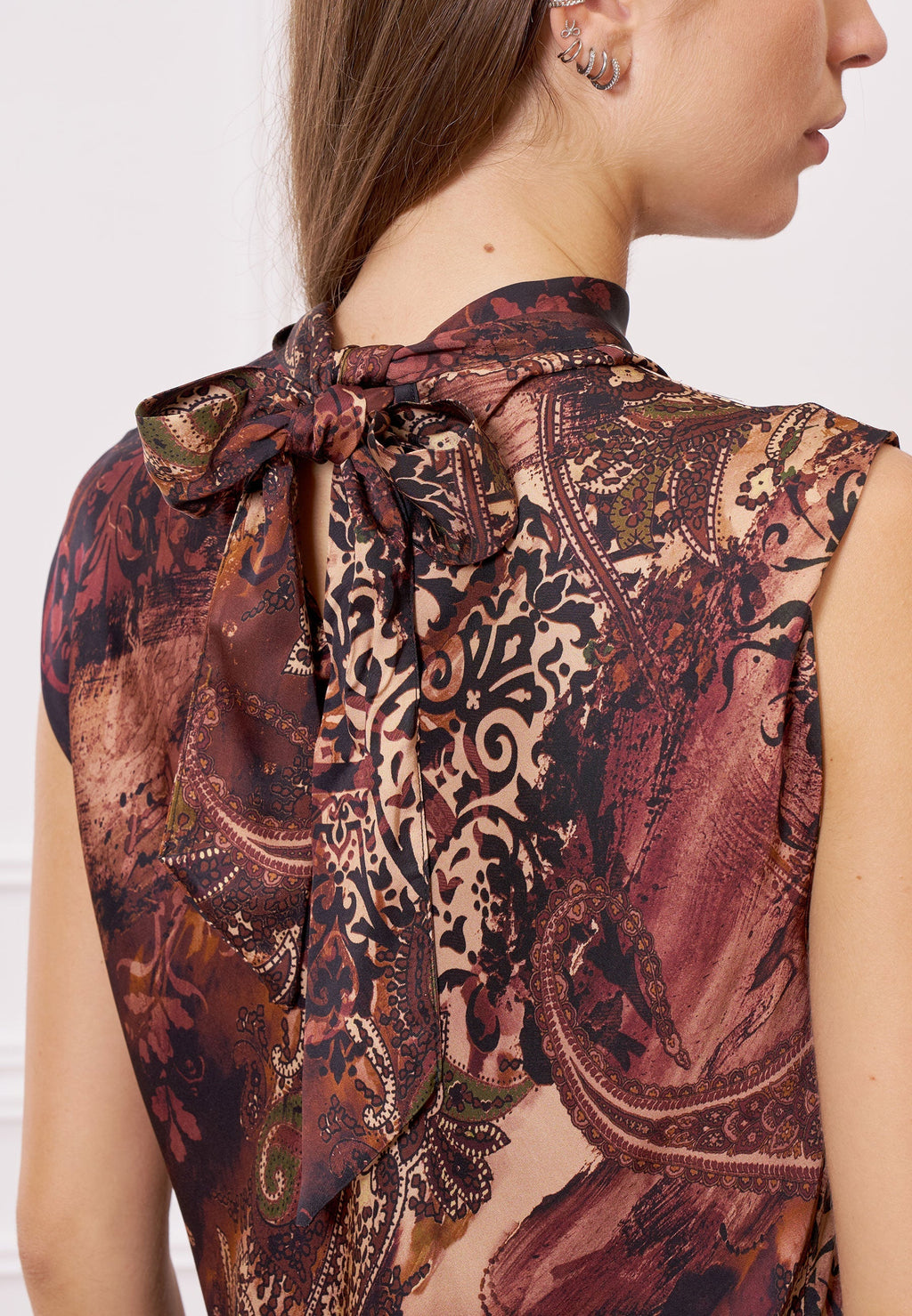 Long printed satin dress