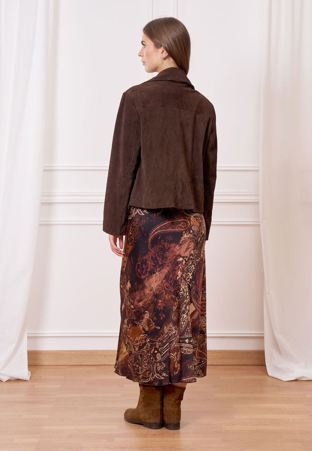 Long printed satin dress