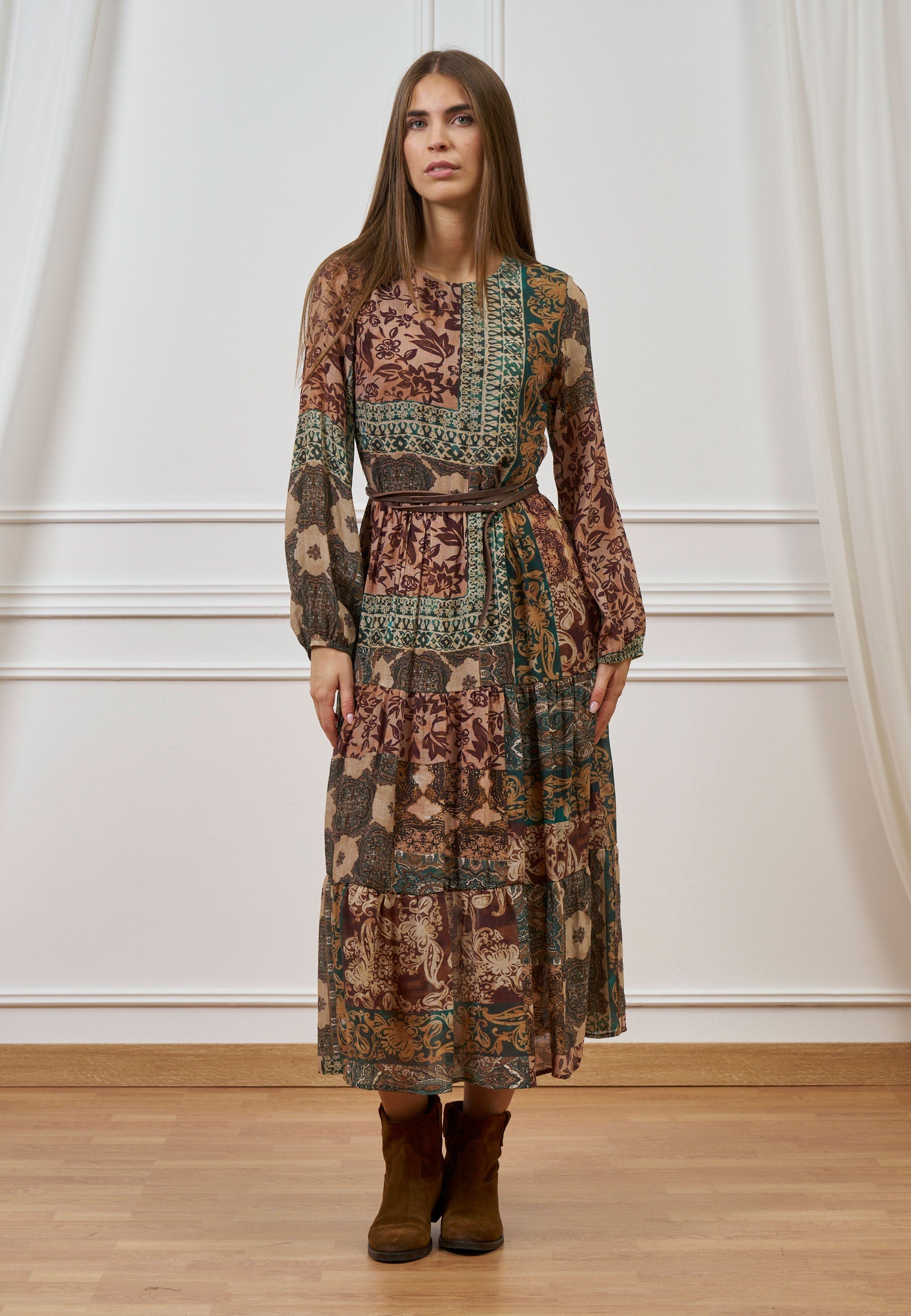 Patchwork Printed Long Dress