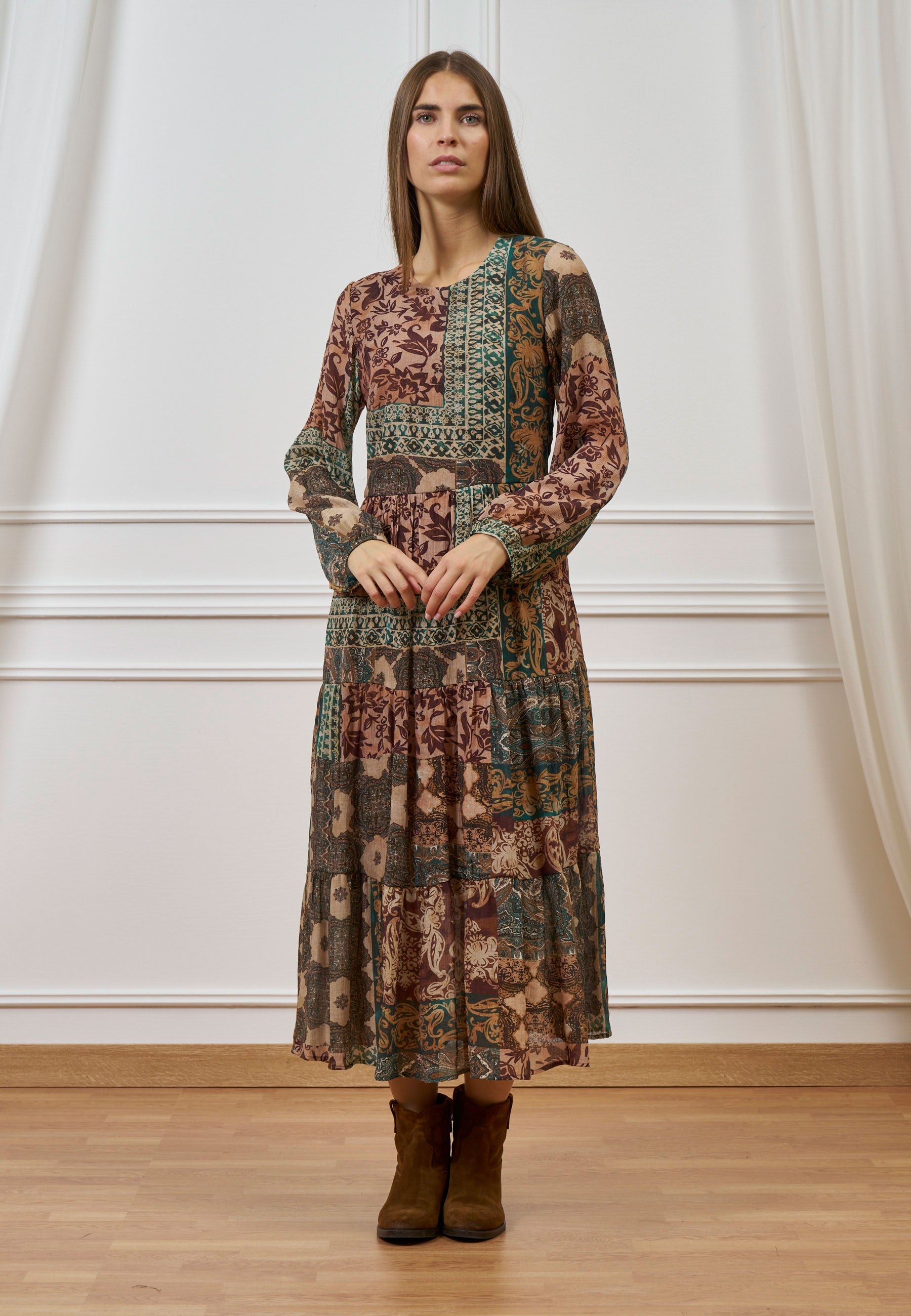 Patchwork Printed Long Dress