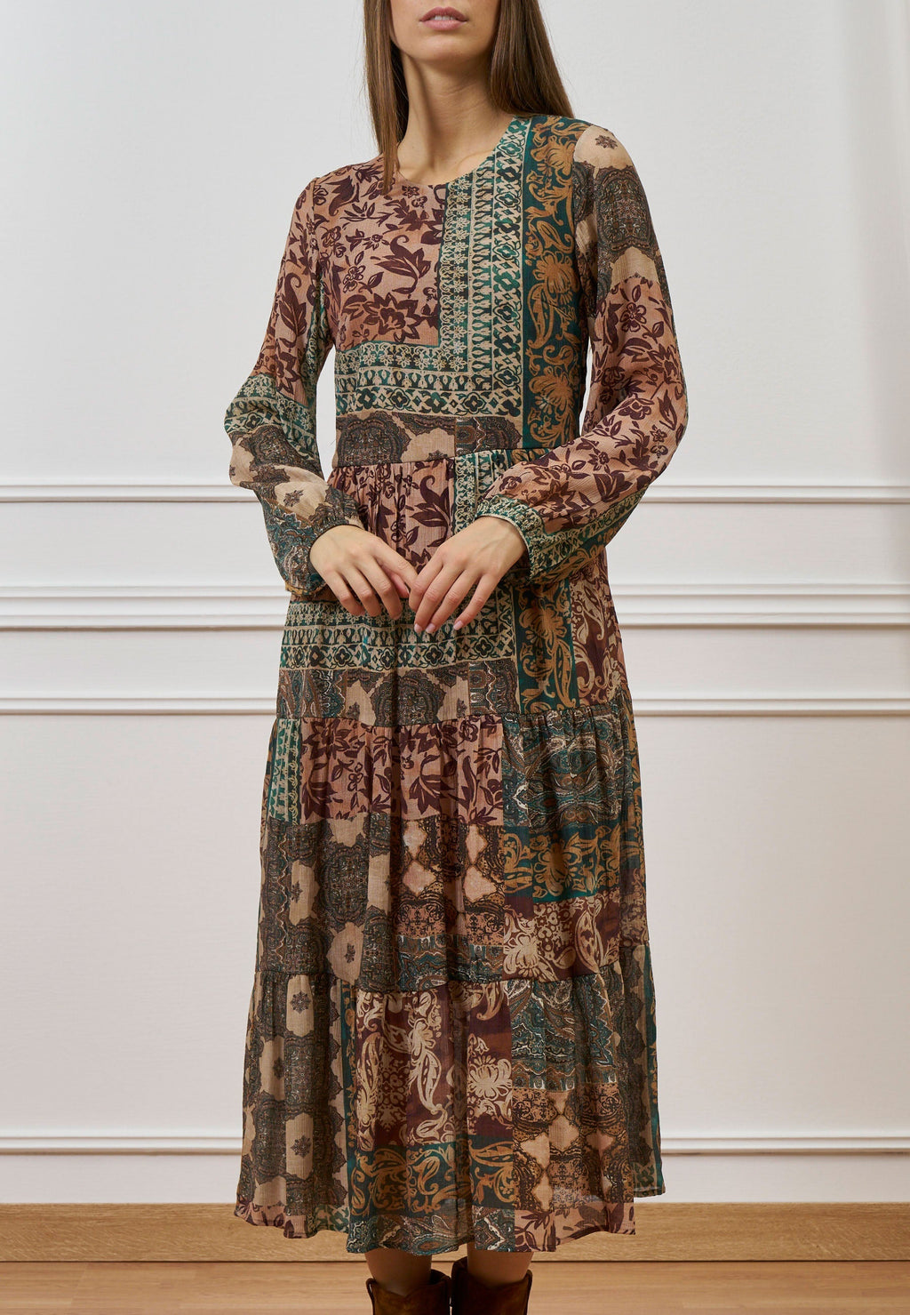 Patchwork Printed Long Dress