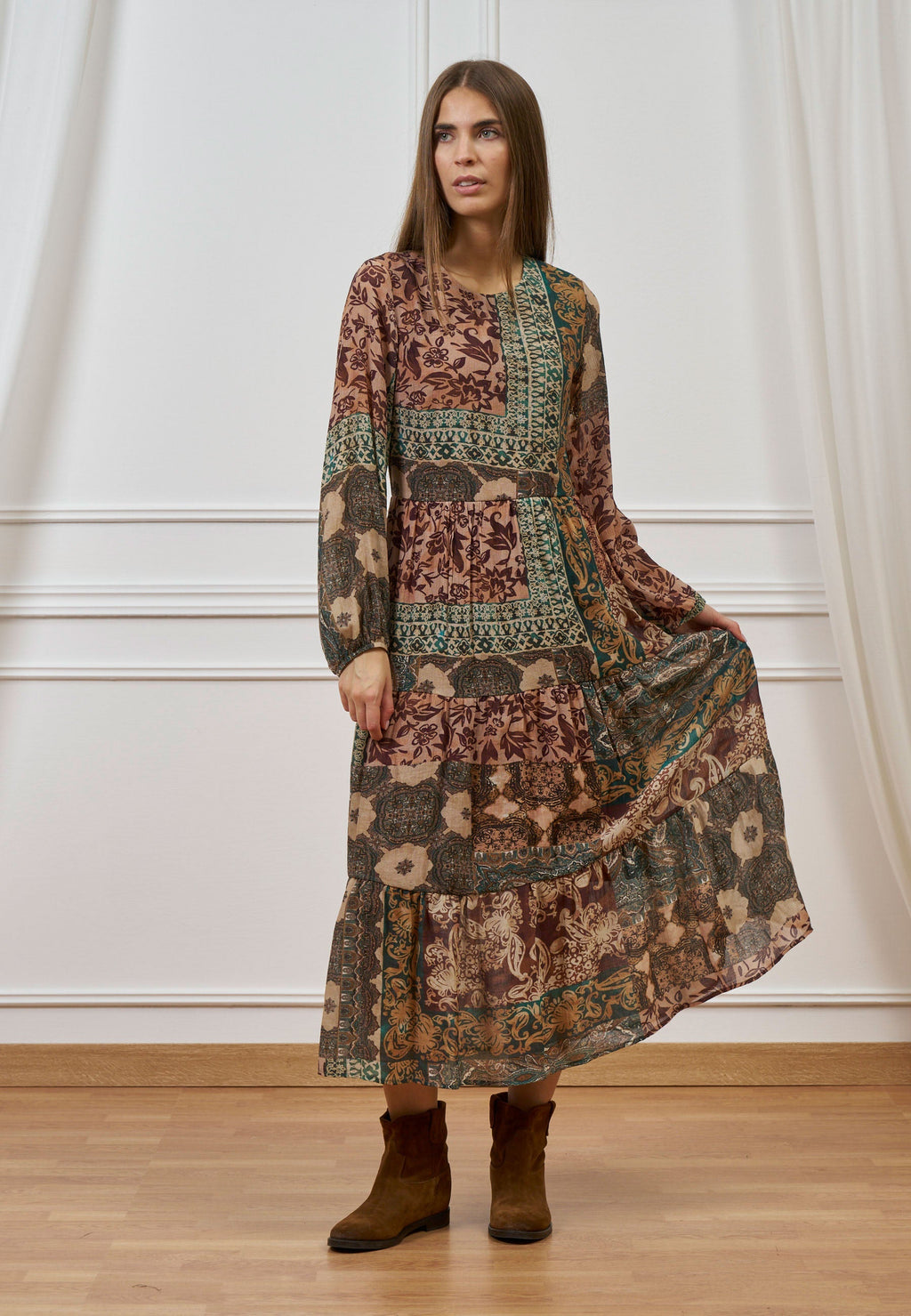 Patchwork Printed Long Dress