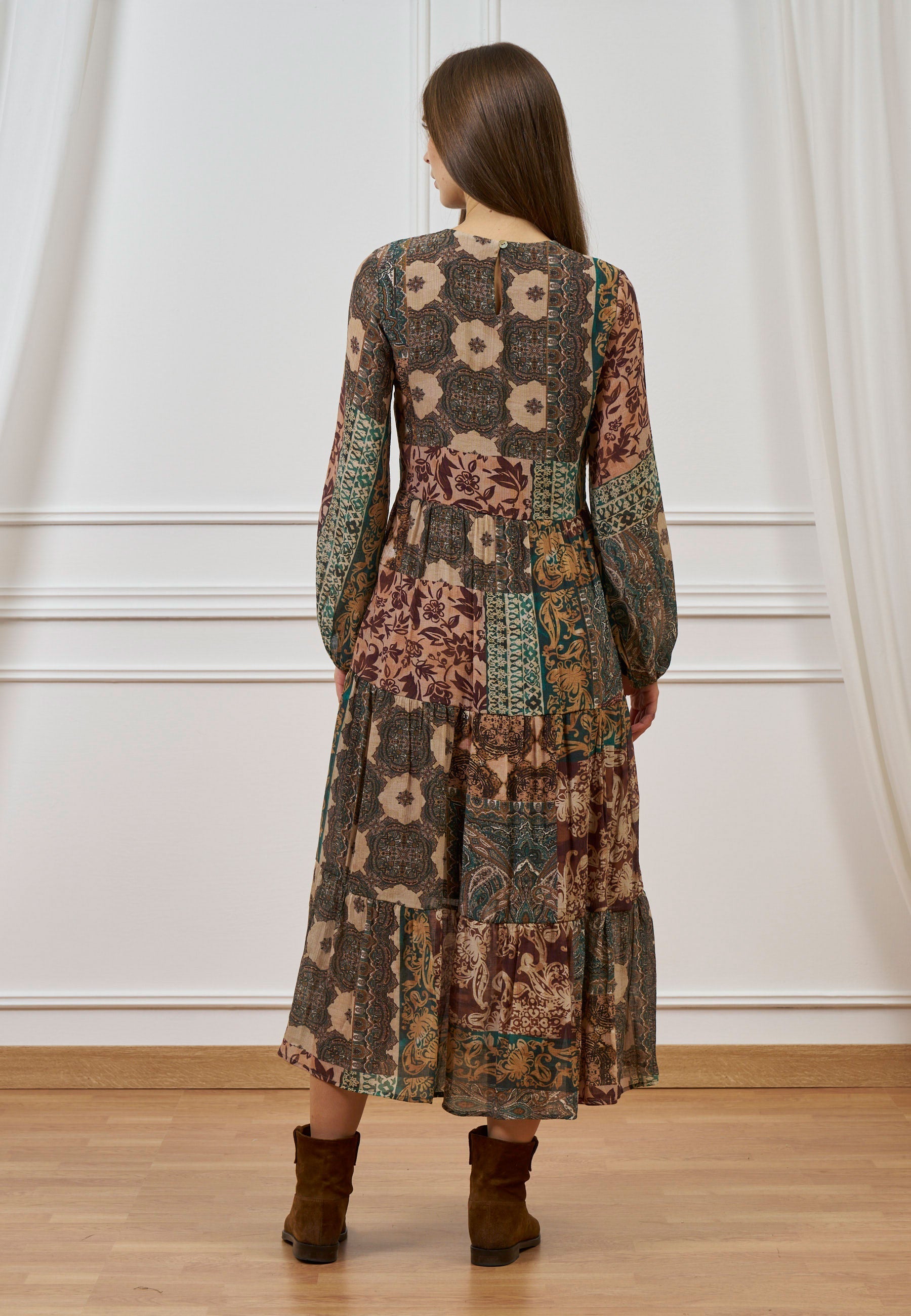 Patchwork Printed Long Dress