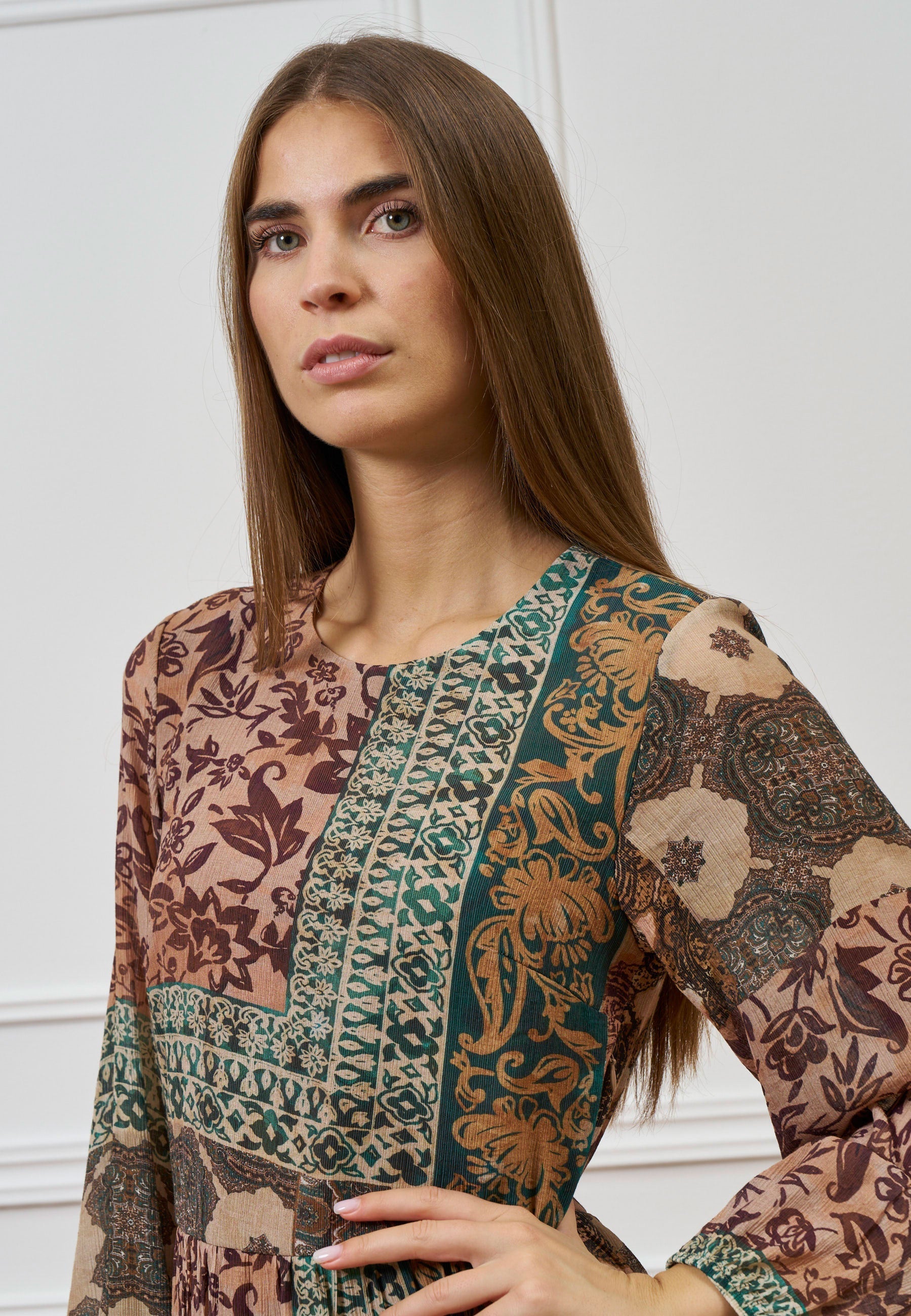 Patchwork Printed Long Dress